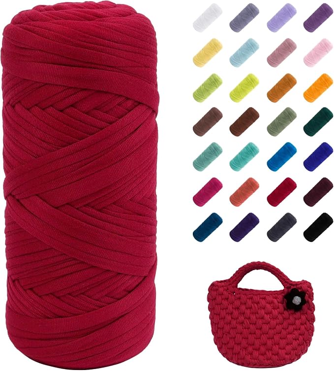 JeogYong T-Shirt Yarn, 200g/196ft Elastic Fabric Cloth Knitting T Shirt Yarn, Red Thick Crochet Fabric Ribbon for Crocheting Bags/Baskets/Rugs, Home Decor, DIY Crafts