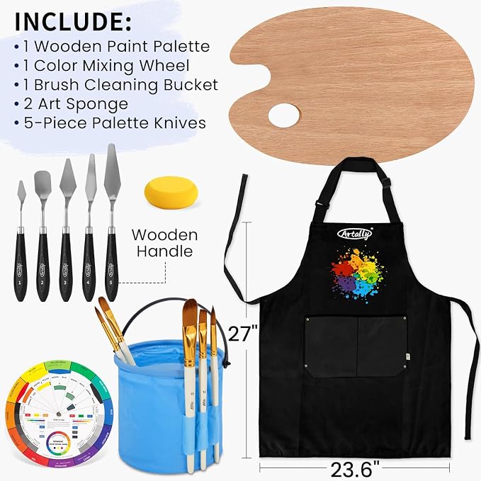 86-Piece Acrylic Painting Kit with Tabletop Easel, 48 Colors Acrylic Paint Set, Paint Brush Set & Case, Brush Basin & Art Apron, Complete Art Supplies Painting Set for Adults, Artists, Beginners