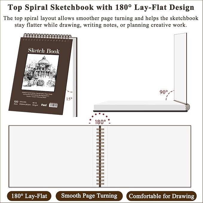9" x 12" Sketch Book, Top Spiral Bound Sketch Pad, 2 Packs 100 Sheets Each (68lb/100gsm), Acid Free Art Sketchbook Artistic Drawing Painting Writing Paper for Kids Adults Beginners Artists