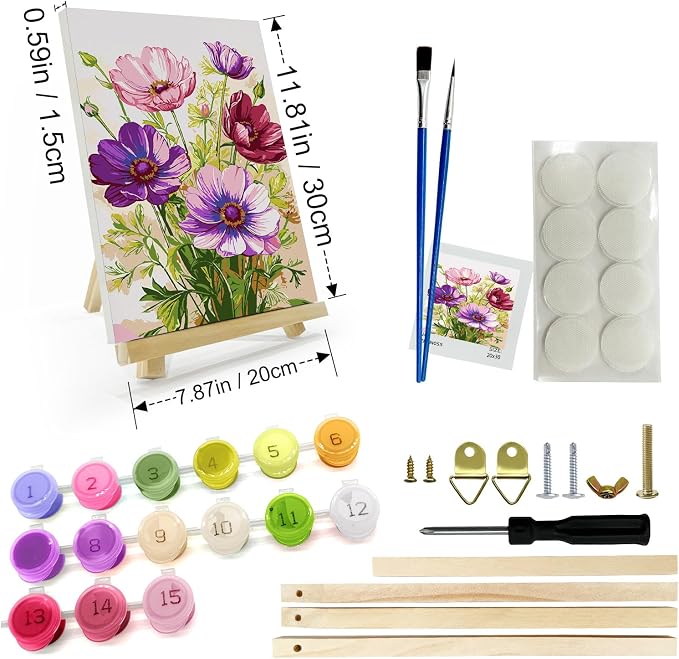JOOZ Paint by Numbers Kit for Adults with Frame, Flowers, 8x12 Inch