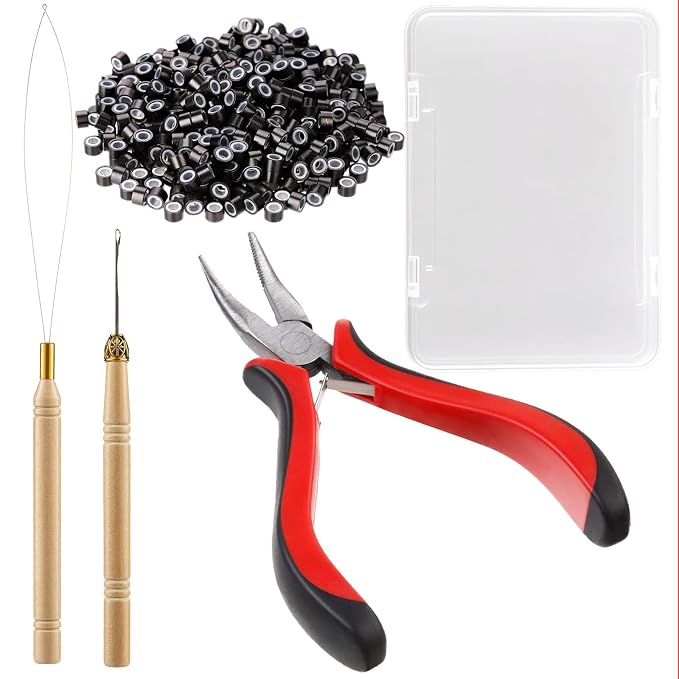 Hair Extension Tools Kit,500 Ring Beads,Pliers,Threader,Crochet Hook