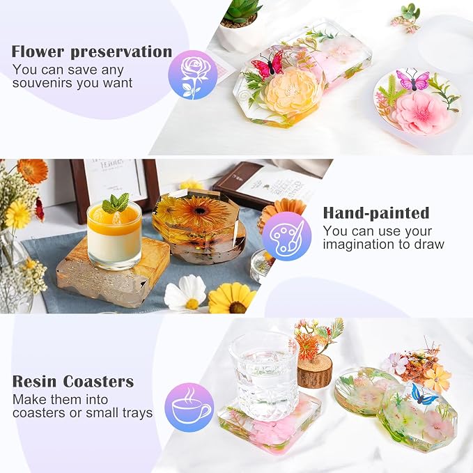 YOILES Deep Coaster Resin Molds Silicone,Epoxy Resin Molds | Octagon Round Square Silicone Molds for Resin Casting Craft Mold for Flower Preservation DIY Art (Mixed)