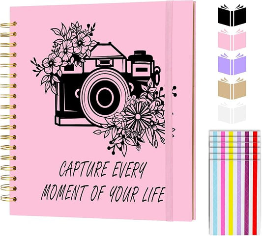 Scrapbook Album 12x12 inch, Travelling Journal Scrap Book Family Scrapbook Scrapbooking Supplies Kits Gift for Couples Anniversary Wedding (pink, 12 x 12 inch)