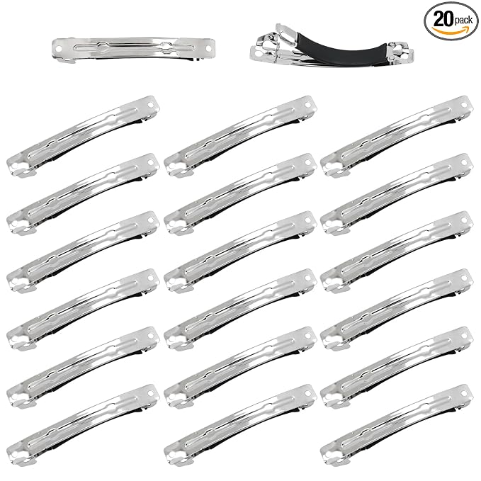 Dizila 20 Pieces 8cm/3" Plain Blank DIY Craft Project Silver Metal French Hair Barrettes with Strong Hold Snap Hair Clips Accessories for Women Girls Teens