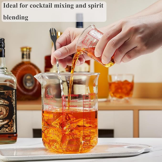 Ackers BORO3.3 Borosilicate Glass Measuring Cup with V-Spout, 1000 ml