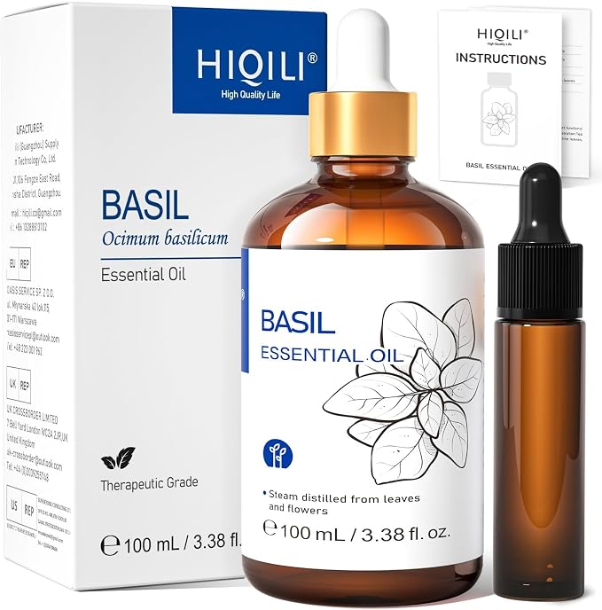 HIQILI Basil Essential Oil for Aromatherapy Diffuser, Hair Care