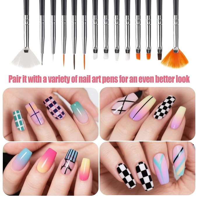 Artdone 32pcs Nail Art Brushes Tools Set Dotting Tools for Gel Polish | Dust Brush,Striping Brushes for Long Lines, Drawing Pen Design supply