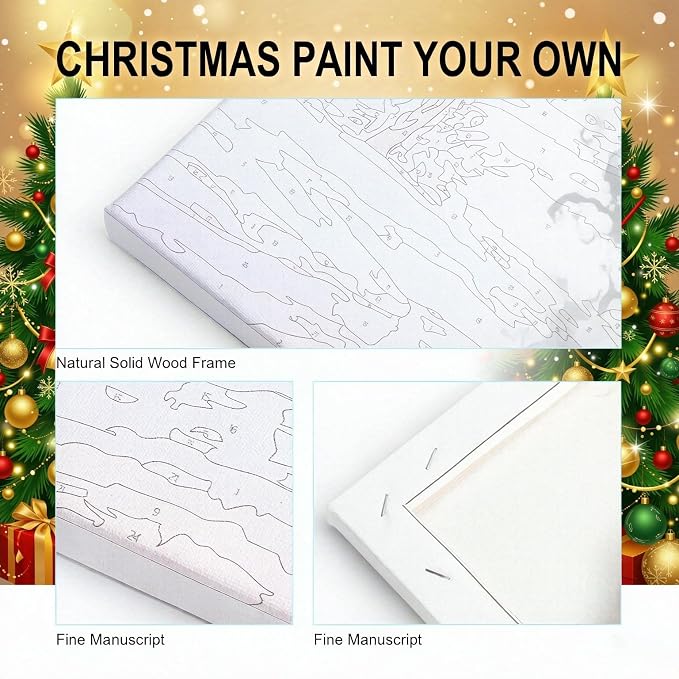 LWZAYS 6 Pack Christmas Paint by Numbers Kit for Adults with Frame, Easy Paint by Number for Adults Beginner with Wooden Easel, DIY Painting by Numbers Canvas Framed for Home Decor 8 x 8 Inch