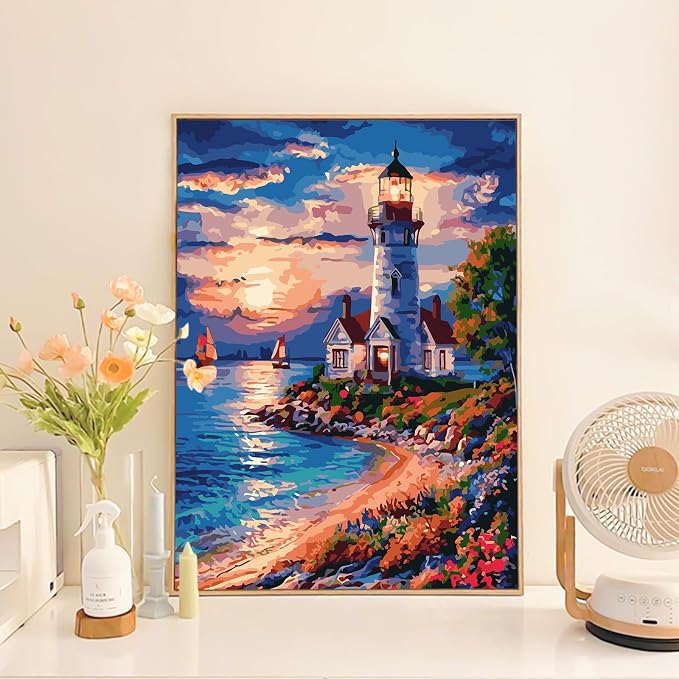 Paint by Numbers Kit for Adults Beginner, Coastal Lighthouse, 16x20 Inch