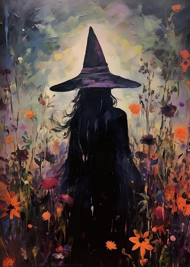 LKHMVCA Halloween Witch Flower Paint by Number Kits for Adults, DIY Paint by Numbers Kits for Adults Beginners Without Frame, Acrylic Paint Canvas Painting Kits Art for Home Decor 16x20 Inch