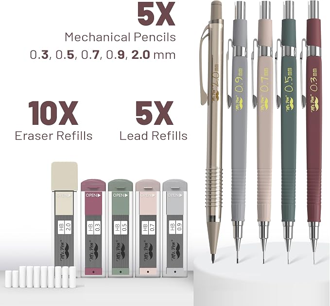 Mr. Pen- Art Mechanical Pencil Set, 5 Sizes (0.3, 0.5, 0.7, 0.9, 2.0mm)