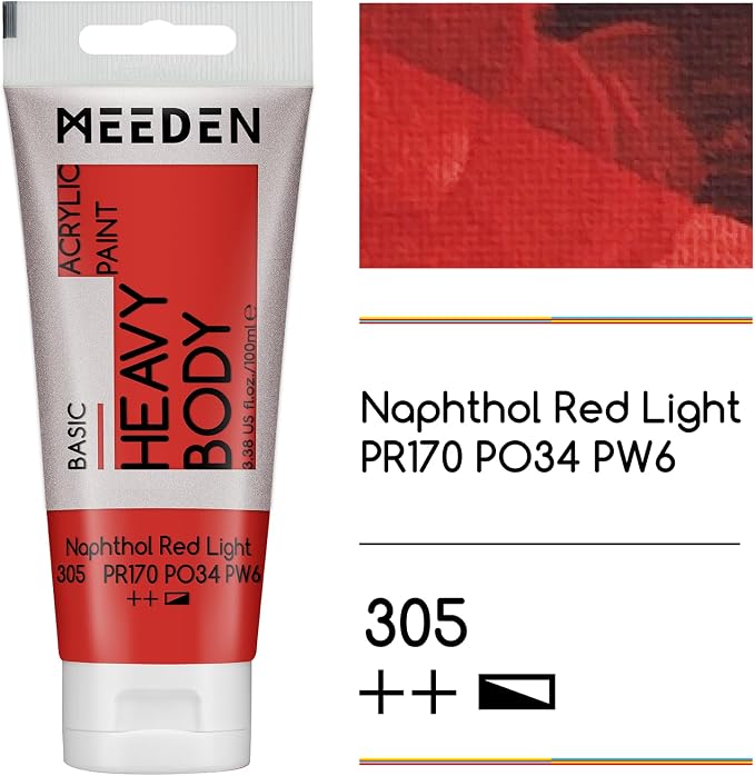 MEEDEN Acrylic Paint Naphthol Red Light: 100ml/3.38oz with Titanium White | Heavy Body Artist Acrylic Paint Set for Canvas, Wood & Craft, Non-toxic Creamy Art Paint with Titanium White for Mixing