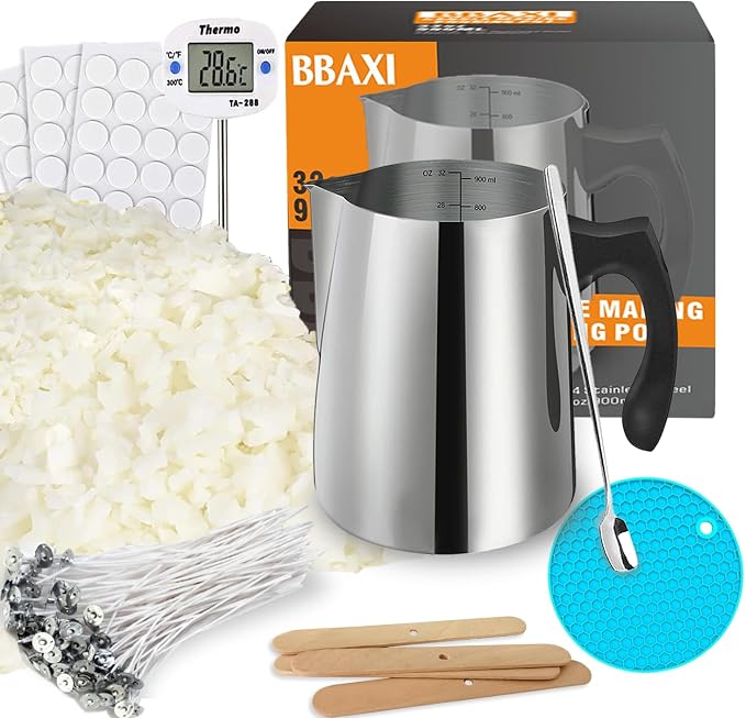 BBAXI Candle Making Kit - 32oz Pouring Pot, 16oz Soy Wax Candle Making | Candle Making Kit for Home Decor&Gift,Contains soy wax&Wooden Wick Holders&Candle Wicks&Thermometer&Spoon for Beginners