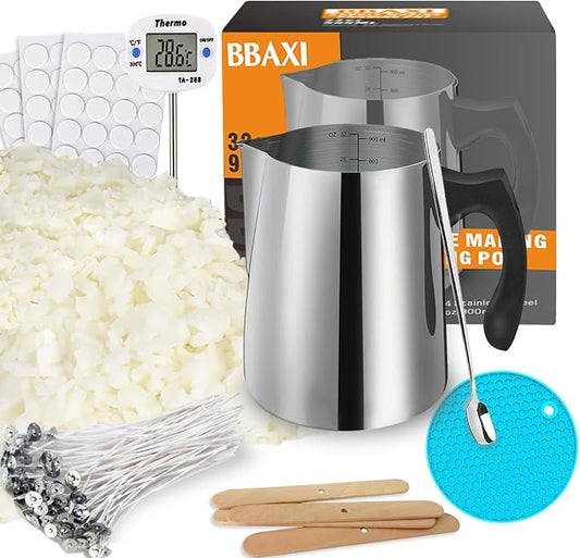 BBAXI Candle Making Kit - 32oz Pouring Pot, 16oz Soy Wax Candle Making | Candle Making Kit for Home Decor&Gift,Contains soy wax&Wooden Wick Holders&Candle Wicks&Thermometer&Spoon for Beginners