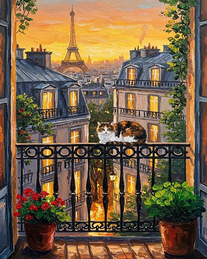 ZRIZQ Paint by Numbers Kit for Adults Beginner,City Scape,16x20 | Full set with wooden brushes,rolled canvas,rich paints.Calming activity.Beginner friendly.Just open and paint.