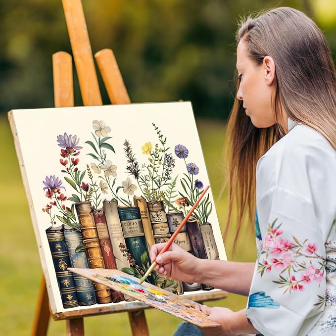 Yezavesu Book Paint by Numbers Kit for Adults Beginner, Flowers Adult Paint by Number Kits on Canvas Without Frame, DIY Acrylic Painting by Numbers for Home Wall Decor Gift 16x16 Inch