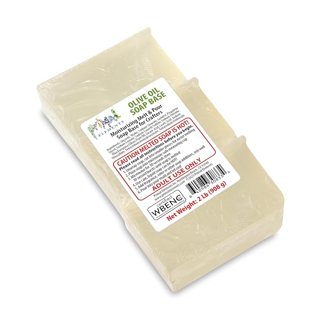 Primal Elements Olive Oil Soap Base - Moisturizing Melt and Pour Glycerin Soap Base for Crafting and Soap Making, Easy to Cut - 2 Pound