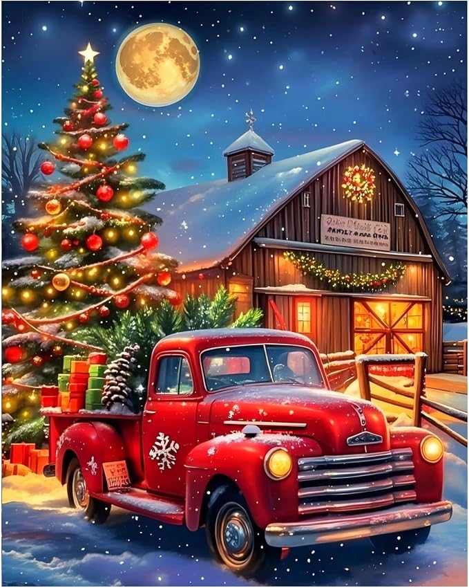 CRZMODE Christmas Paint by Numbers Kit for Adults, Red Truck Paint by Numbers for Adults, Acrylic Painting Crafts for Home Decor Gift (16x20inch)