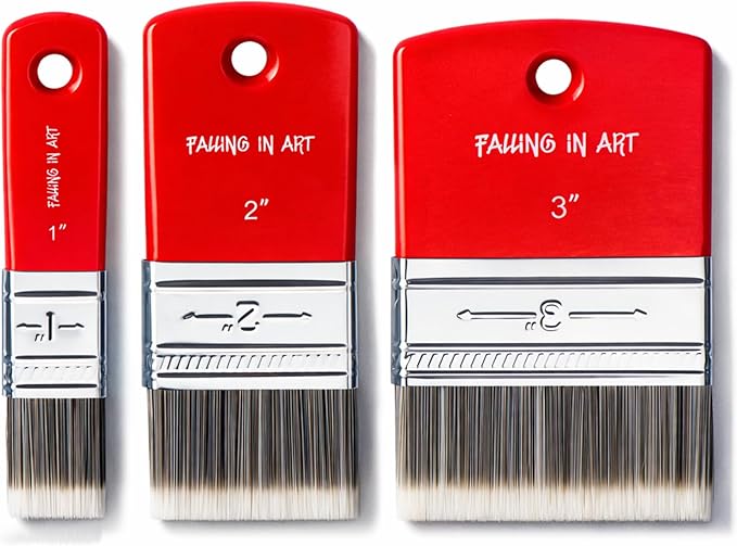 Falling in Art 3 PCS Flat Paddle Paint Brush Set (1'',2'',3'') | Scale Brush, Blending Paint Brush, Wide Flat Paint Brushes for Oil and Acrylic Paints