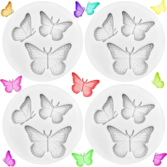 4Pcs Butterfly Silicone Chocolate Molds Cake Decoration Non-stick Cute Moulds Ice Cube Tray Homemade DIY Tool Crafts Polymer Clay for Baking Cupcake Soap