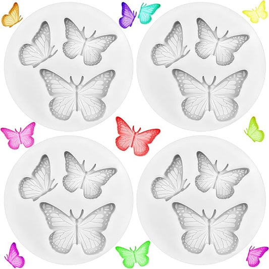 4Pcs Butterfly Silicone Chocolate Molds Cake Decoration Non-stick Cute Moulds Ice Cube Tray Homemade DIY Tool Crafts Polymer Clay for Baking Cupcake Soap