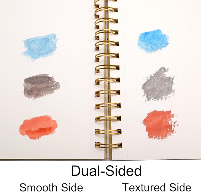 Watercolor Paper Pads, 5.5x8.5, 3Pack, Kraft Hardcover Sketch Books, 140lb/300gsm Heavyweight Cotton Paper, Spiral Bound, Cold Pressed, Dual-Sided(Smooth&Texture), Painting Paper for Artists Students