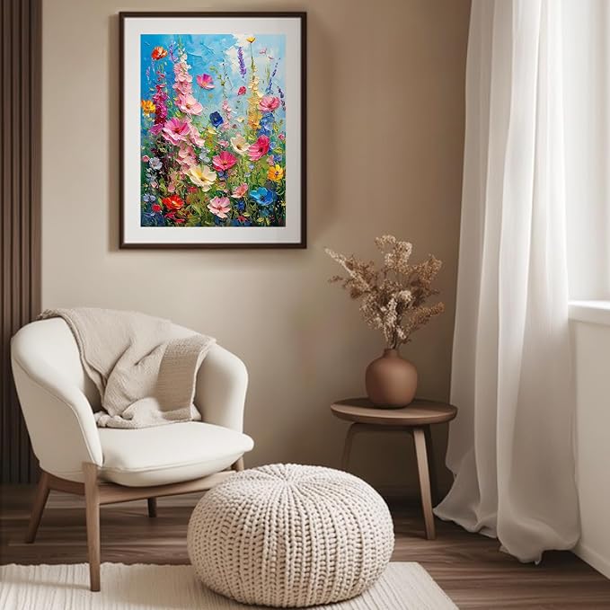 Hutarosl Flowers Paint by Numbers with Frame for Adults - with Wooden Easel,Adult Paint by Number,Flowers Canvas Paint by Numbers for Adults,Gifts and Home Decor 12x16inch