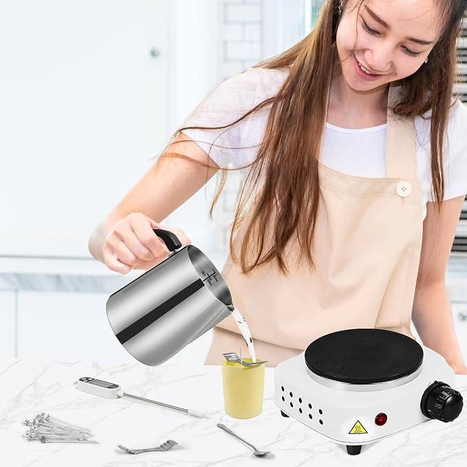 SAEUYVB Candle Making Kit/Supplies with Electric Hot Plate（White） | Wax Melter for Candle Making,Candle Making Supplies for Beginners with Pouring Pot,Hot Plate,Instruction Manual and More