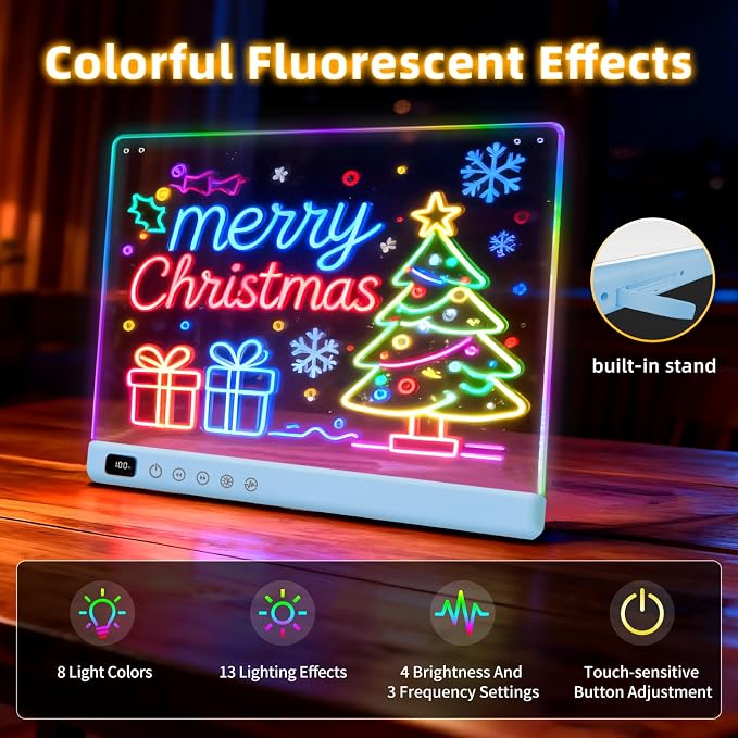 Led Drawing Board with 13 Light Effects, 16" Rechargeable Glow Doodle LED Note Board with Colors, Neon Light Up Drawing Tablet Gifts for Kids for Easter Birthday Christmas Gift Ideas