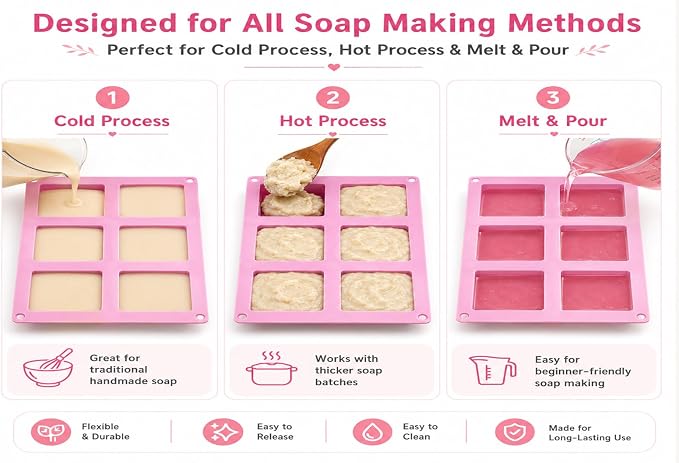 Old Fashion Soap Bar Mold Silicone 2 Pack – Rectangle 6 Cavity Soap Making Mold for Homemade Soap Bars (Flexible Nonstick Easy Release)