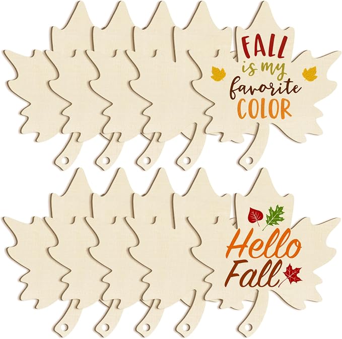 Large Size 7inch Wooden Fall Ornaments to Paint Halloween Thanksgiving Thanksgiving, Maple Leaf Cutouts Unfinished DIY Blank Unfinished Wood Discs Ornament for Crafts Hanging Autumn Decorations 10PCS