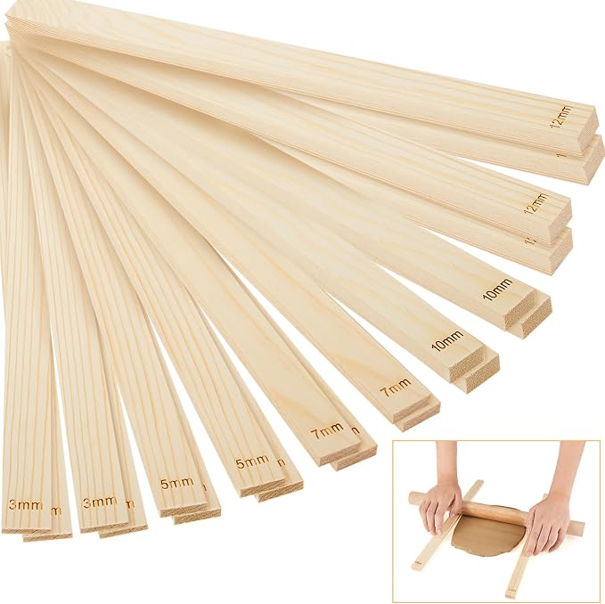 Sasylvia 20 Pcs Clay Pottery Rolling Pin Guides,5 Size,Wood Color | Wooden, Teaching Rolling Mud Stick Guide, Polymer Clay Depth Thickness Guide, Pottery Mudboard Tool