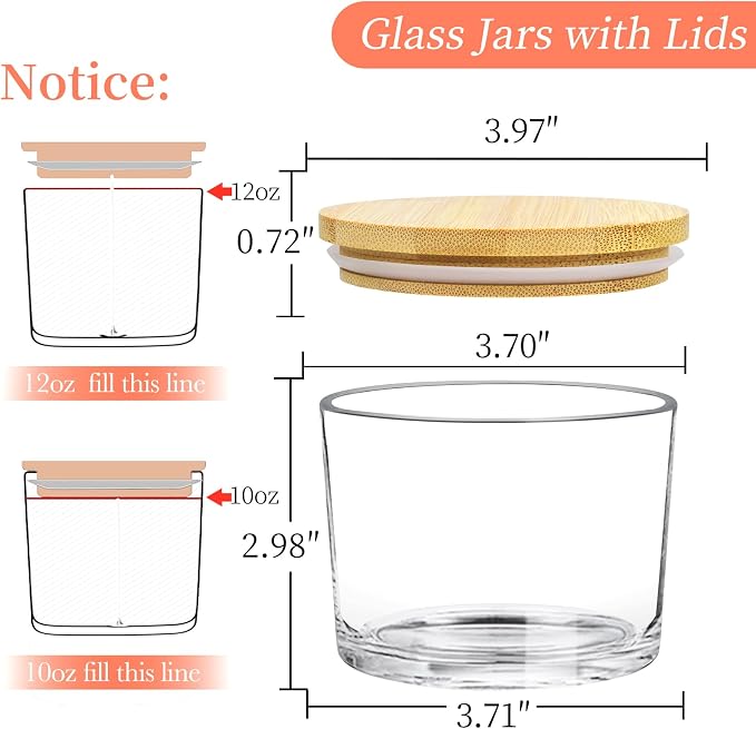 CONNOO 8 Pack 12 OZ Clear Glass Wide Mouth Candle Jars