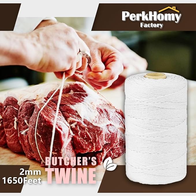 SMART&CASUAL 1,650 Feet 2mm Cotton Butcher Twine String Soft Food Safe for Cooking Craft Baker Kitchen Meat Turkey Sausage Roasting Gift Wrapping Gardening Crocheting Knitting