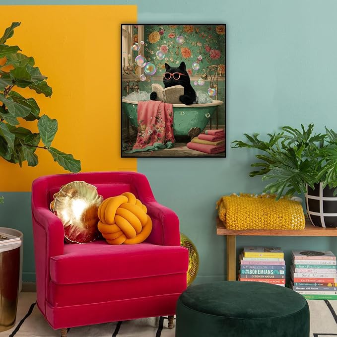 HITO Cat Paint by Numbers Kit for Adults 16x20 Inch Frameless | Bathroom Cat Paint by Numbers Kit for Adults Beginner, DIY Acrylic Oil Easy Painting by Numbers for Gift Home Wall Decor
