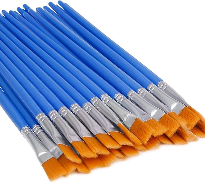 UPINS 30 Pcs Flat Paint Brushes, Small Brush Bulk for Detail Painting | Nylon Bristles Plastic Short Handle, Art Crafts School Projects, Flat Detail Painting, Crafts Face Painting