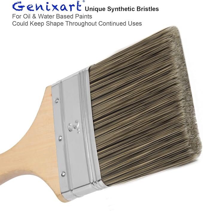 Double Thick Chip Paint Brush Set,Wood Stain Brushes for Painting Walls and Fence Staining, Wooden Handle Masonry Paintbrush for Varnish, Paste and Gesso (5 Pack Assorted Sizes)
