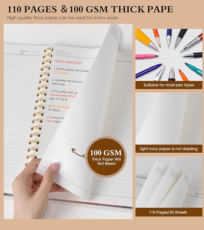 Spiral Notebook Journal 8.5” x 11”, A4 Large Notebooks for Women Men, College Ruled Lined Journal, 100 GSM Paper, Hardcover Spiral Bound Journals for Work School Note Taking, Vibrant Watercolor