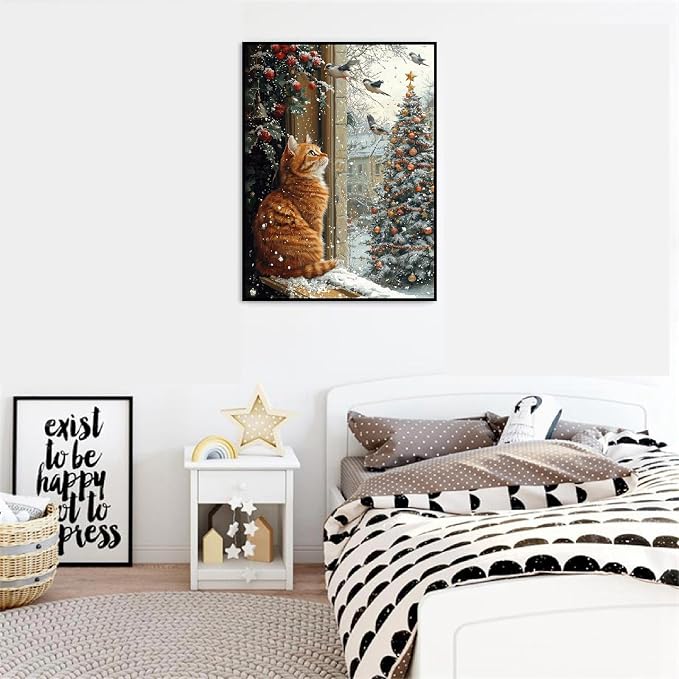 Cat Paint by Numbers Kit for Adults,Winter Painting by Numbers,DIY Acrylic Paint Kit for Adults Beginners Without Frame,Easy Christmas Adult Paint by Number Kits on Canvas for Decor 16x20inch