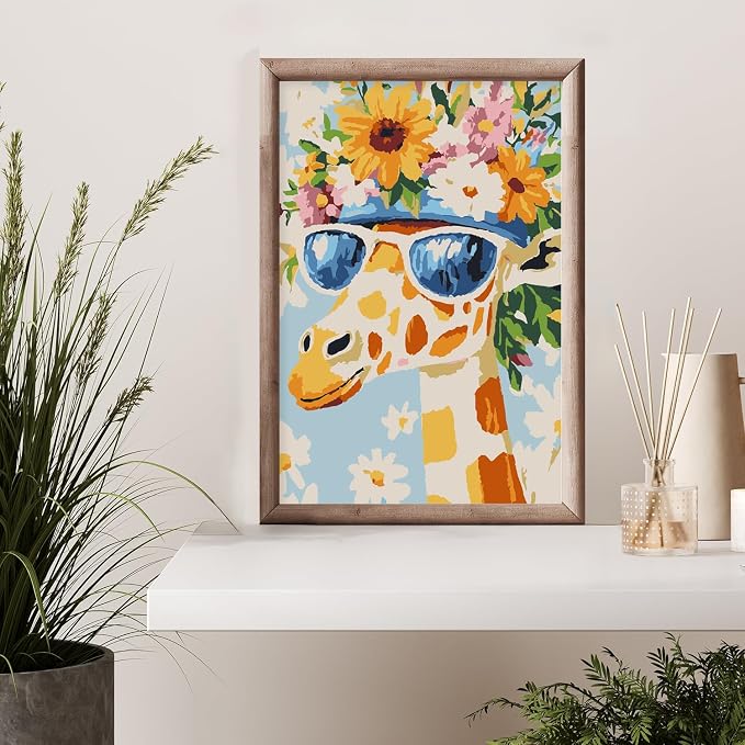 Possoco Framed Paint by Numbers Kit for Adults Beginner & Kids Ages 8-12, Animals Giraffe Adult Paint by Number Kits on Canvas, DIY Acrylic Number Painting for Teens for Home Decor 8x12 Inch