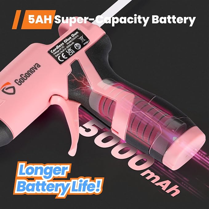 GoGonova Cordless Hot Glue Gun Kit, 5Ah Battery, Includes 25 Glue Sticks