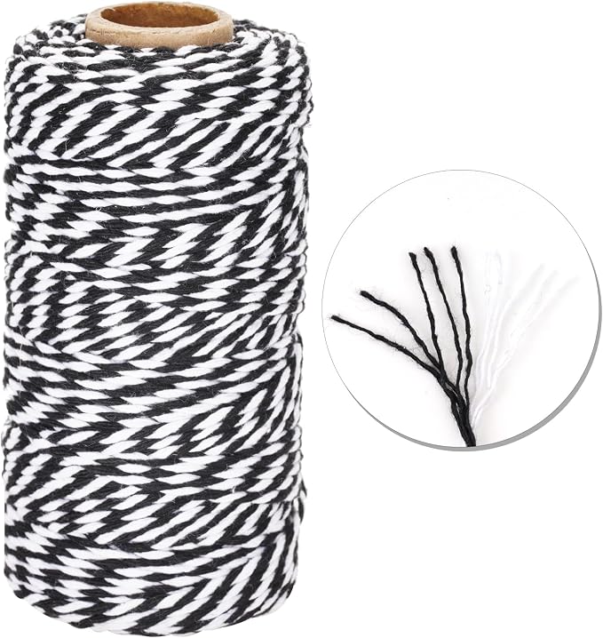 jijAcraft Black and White Twine String, 328 Feet Christmas Bakers Twine String, 2MM Heavy Duty Packing String for DIY Crafts, Christmas Decoration, Gift Wrapping, Craft Wrapping