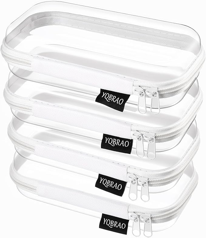 YQBRAO Clear Hard Shell Zipper Cases, 4 Small Cable Organizers, White