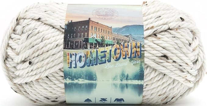 Lion Brand Yarn Hometown Yarn, Super-Bulky Yarn for Knitting, Crocheting, and Crafting, 1 Pack, Aspen Tweed | Super Bulky Acrylic Fiber for Warm Crochet Blankets, Knit Winter Hats, Chunky Cardigans, Soft Scarves, Weaving