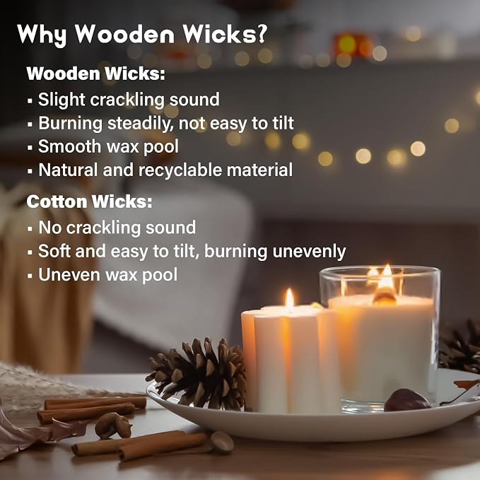 MAQIHAN 100 Wood Wicks for Candles Making - Smokeless Wooden Candle Wicks | Crackling Candle Wax Wood Wick, mechas para velas, Candle Making Wicks for Paraffin, Soy Wax Candlemaking Supplies(50 Sets)