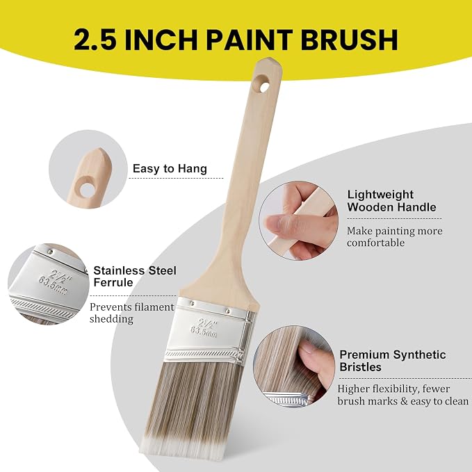 Mister Rui Angled Paint Brushes 3 Pieces Set, with Paint Brush Comb Cleaner | Synthetic Paint Brush Roller Cleaner Tool 2" &2.5'' Long Handle Paint Sash Brush for Commercial Grade Trim, Cabinet