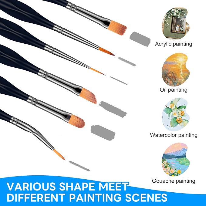 15pcs Detail Paint Brushes Set for Acrylic Watercolor & Paint by Numbers | Wooden Handle, Anti-fatigue Triangular Grip, Multiple Brush Sizes, Miniatures, Models, Nail art, Rock and Face painting