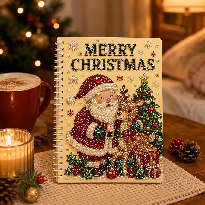 100 Pages DIY Christmas Pearl Diamond Art Painting Notebook，Style B
