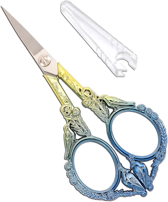 YOUGUOM Small Craft Scissors, Mini Sewing Embroidery Shears | All Purpose, Precision, Straight Tip, for DIY Craft, Needlework, Cross Stitch, Detail Thread Cutting, Cute Bird, with Cover
