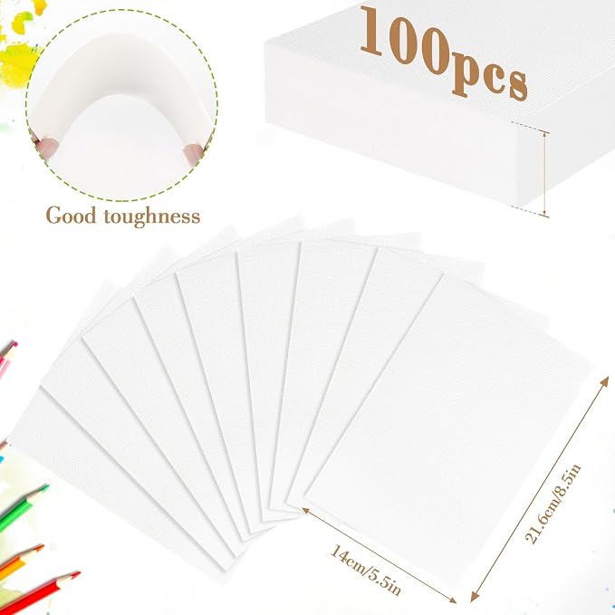 100PCS 5.5x8.5 Watercolor Paper Bulk, 140lb/300g Cold Press Thick Water Color Paper Pad for Child Adult, White Art Paper for Drawing Painting Markers Gouache, Textured Cotton Paper Sheets